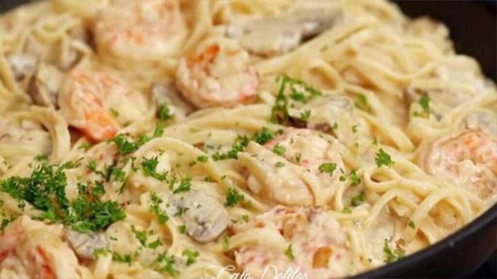 Linguines aux crevettes et champignons sauce creme parmesan a lail   Un plat parfait