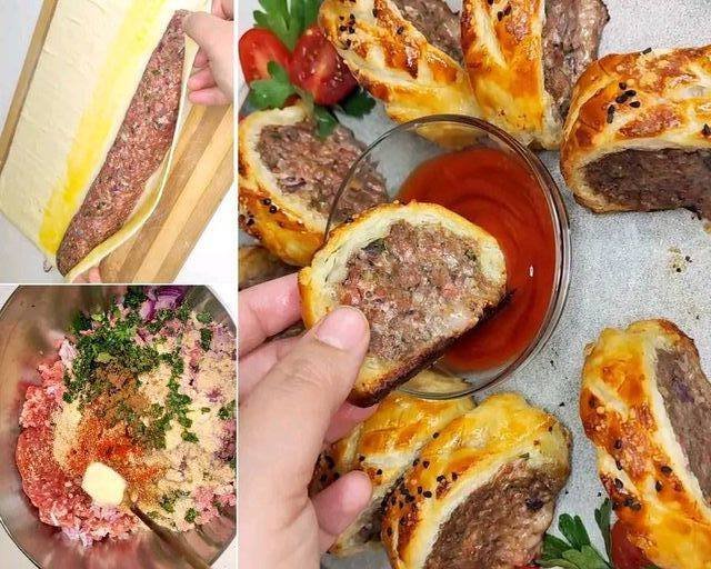 Blätterteigröllchen mit Hackfleisch: ein Rezept, das man unbedingt ...